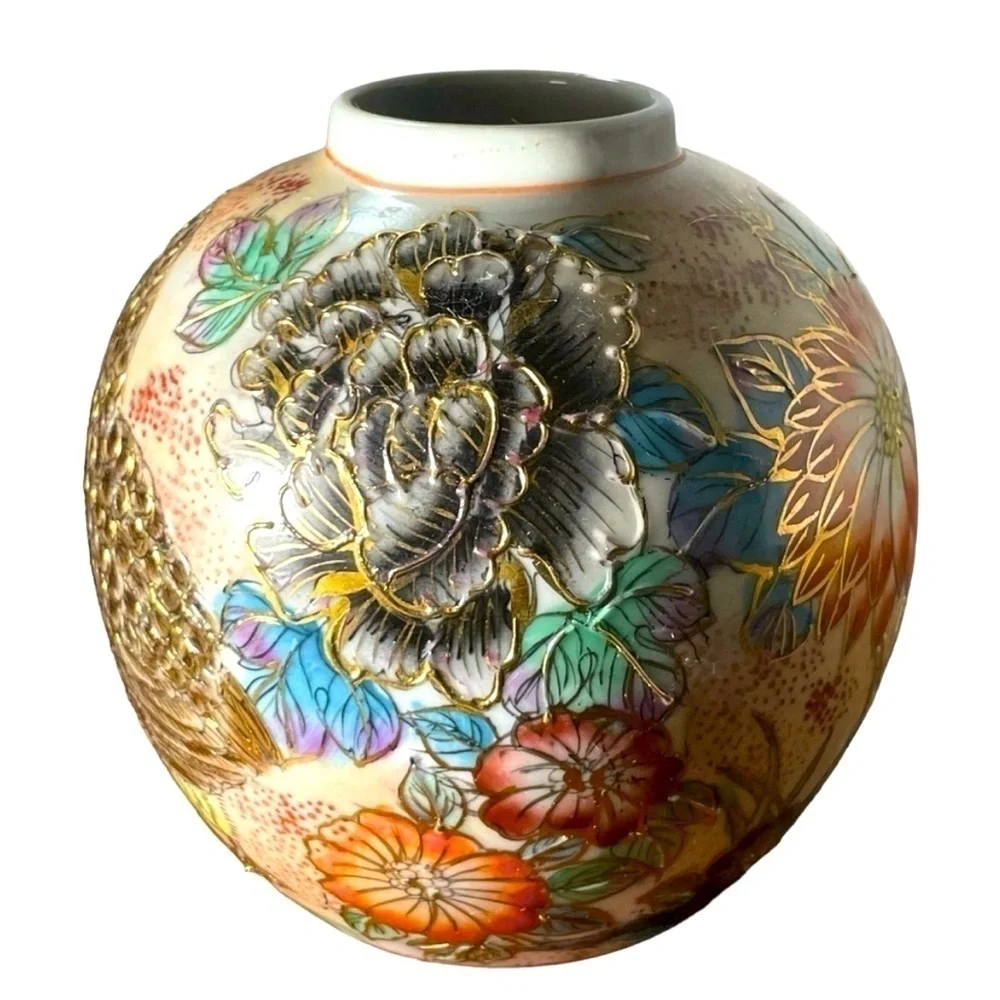 Vintage Chinese Export Partridge Chrysanthemum Hand-Painted Porcelain Vase